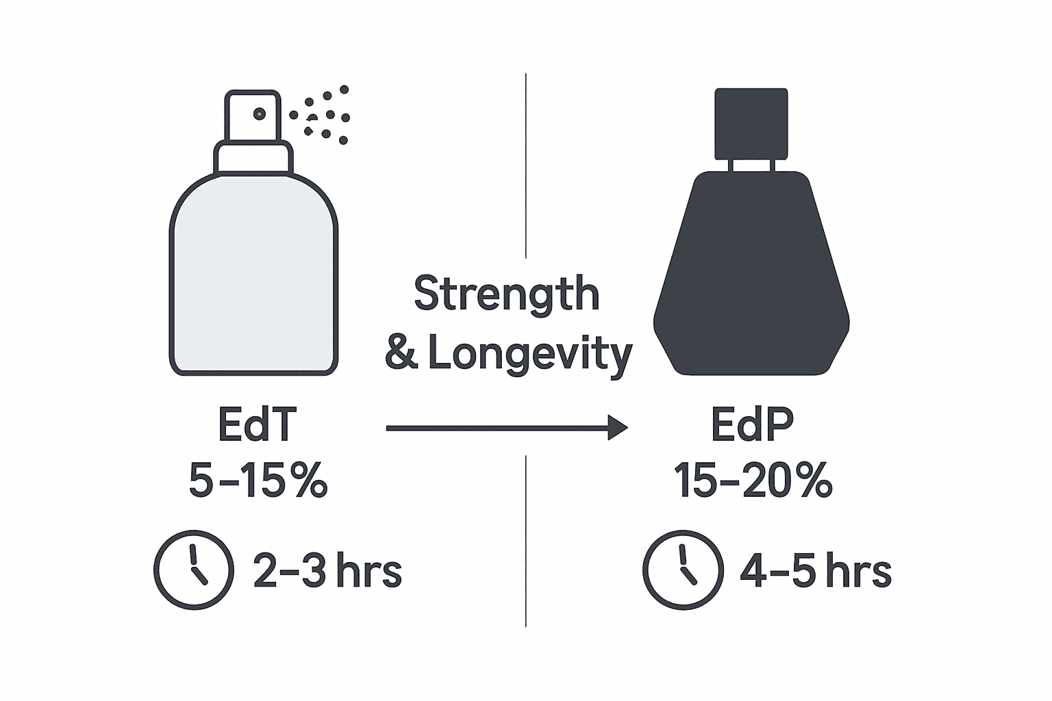 Infographic comparing EdP and EdT strength and longevity