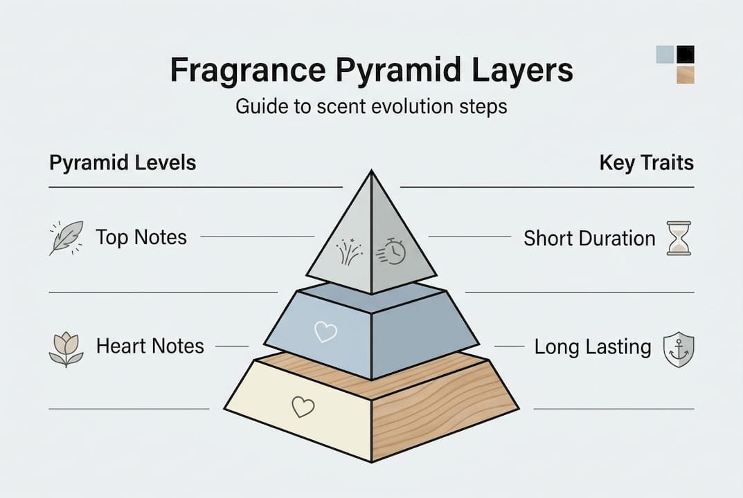 Infographic illustrating fragrance pyramid layers