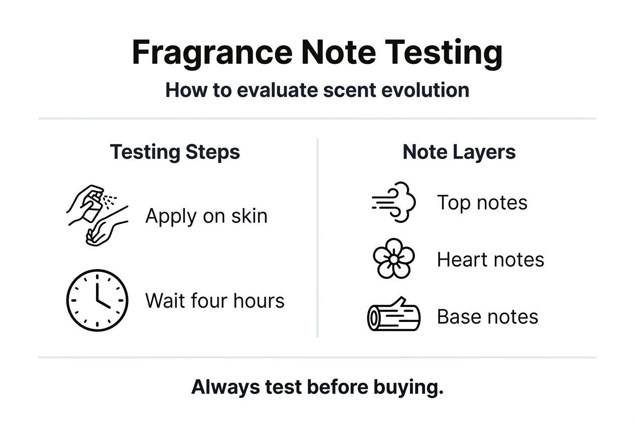 Infographic on fragrance testing steps and note layers