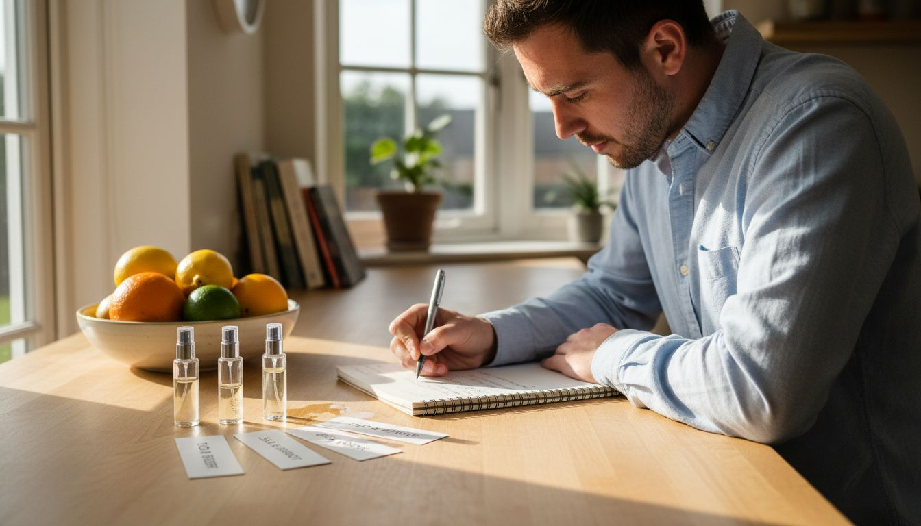 Man analyzing perfume note pyramid