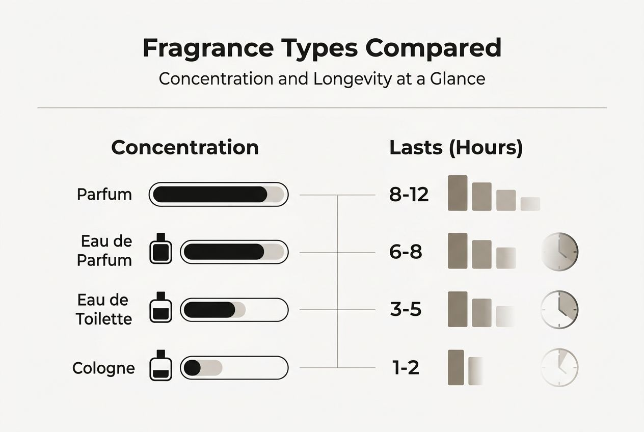 Infographic fragrance types concentration versus longevity