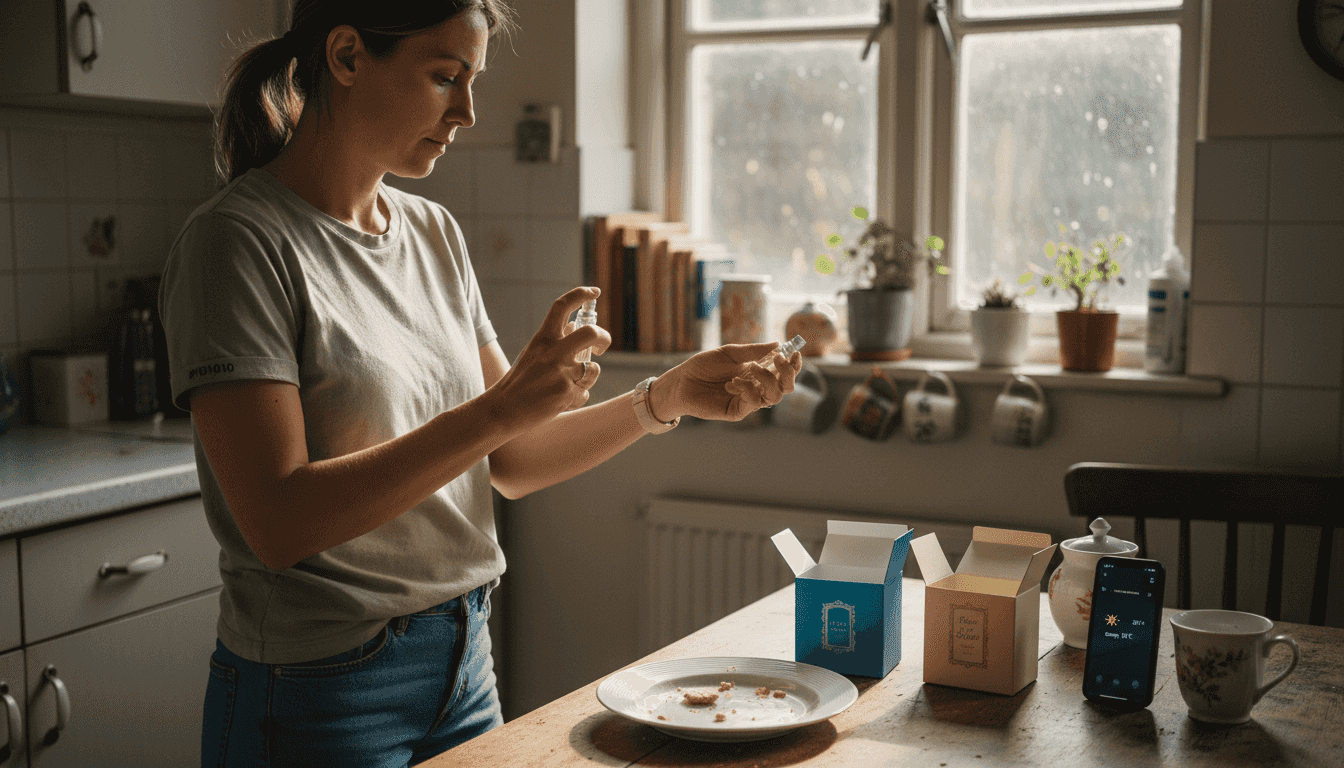 Woman testing perfume concentrations at home