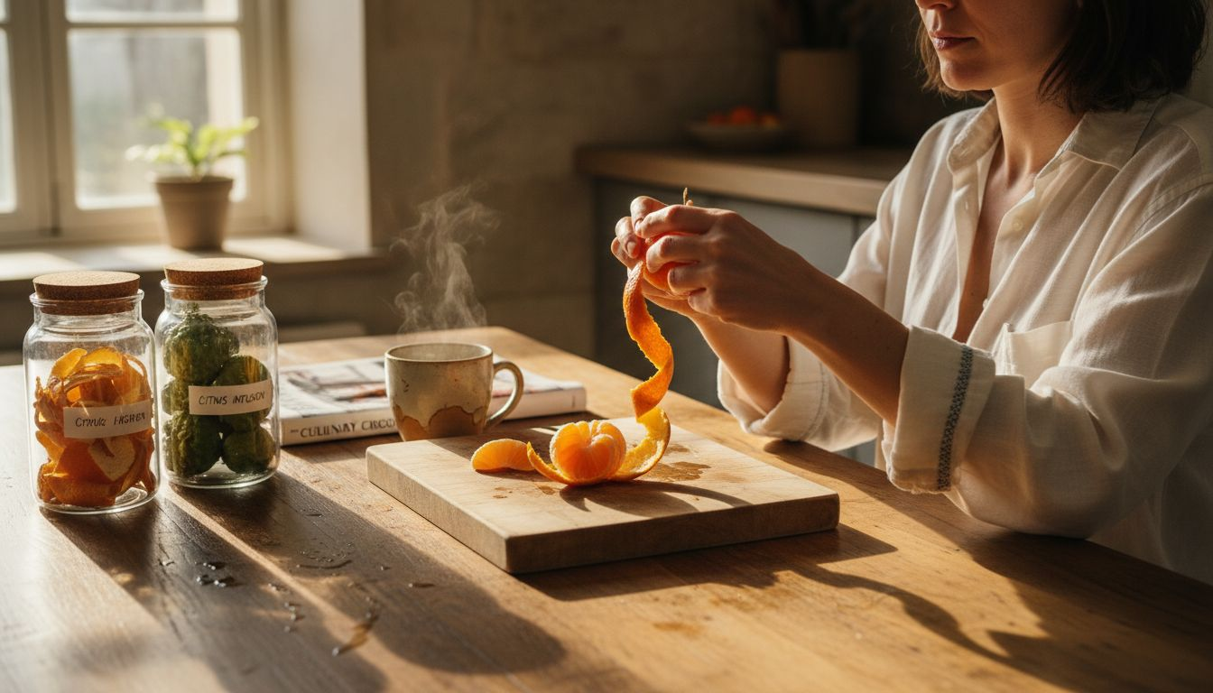 Woman preparing mandarin with citrus samples