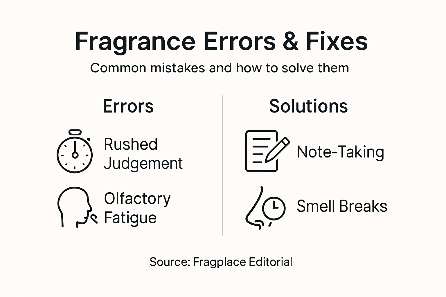 Infographic showing fragrance errors and solutions