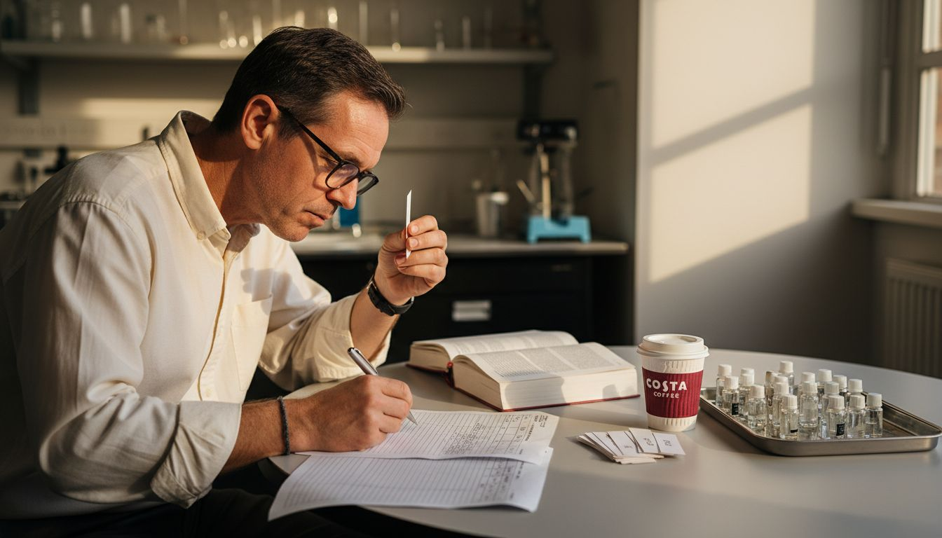 Man jotting notes during scent testing