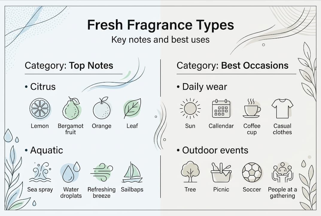 Infographic with fresh fragrance types and uses