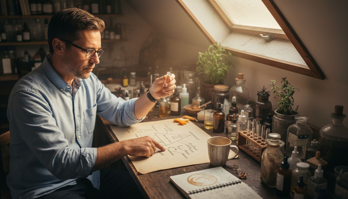 Perfumer analyzing perfume pyramid structure