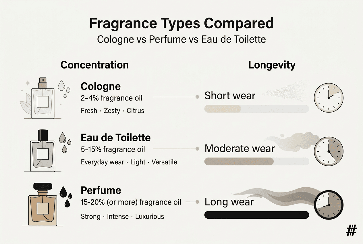 Infographic comparing fragrance types and longevity