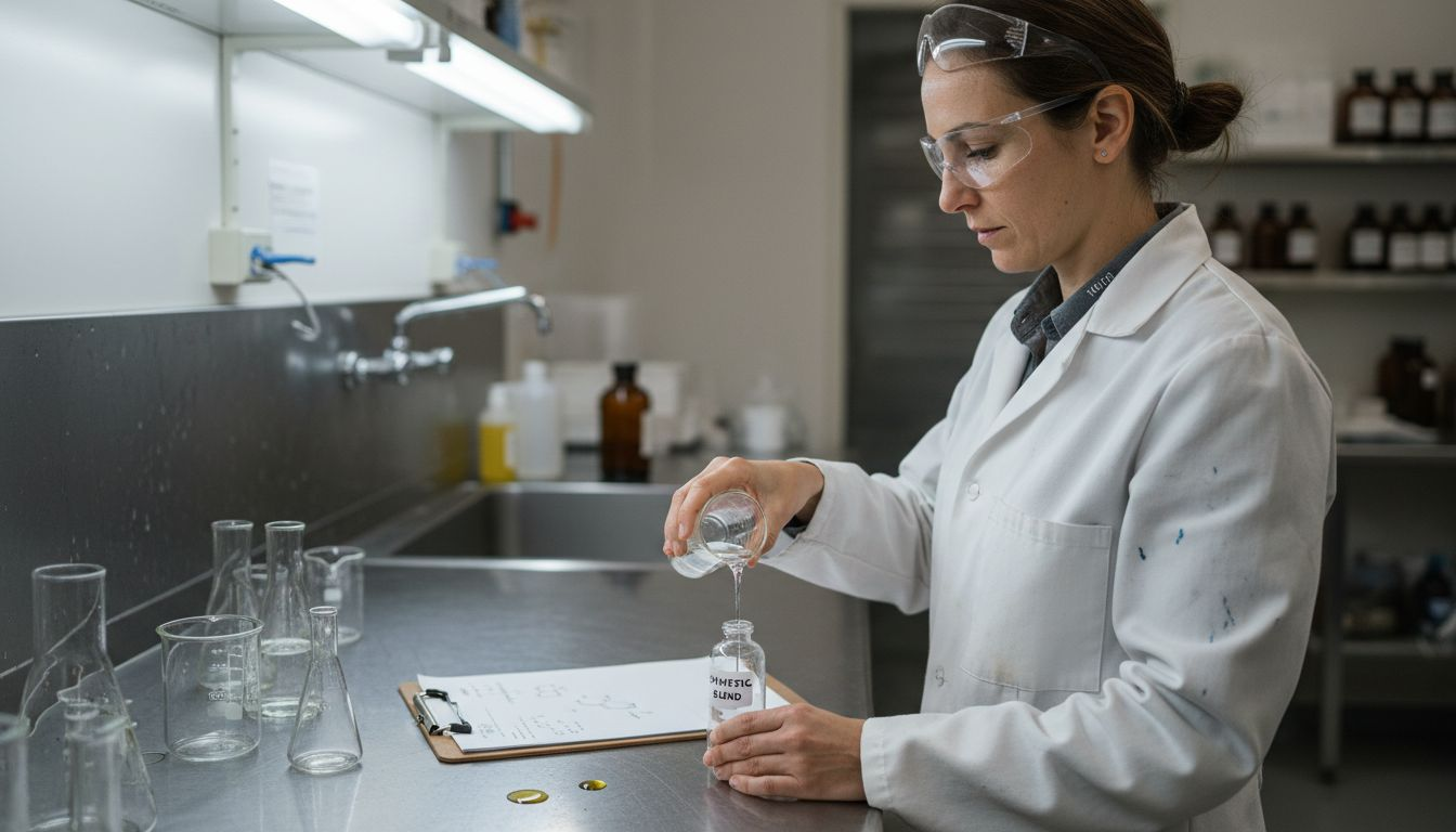 Chemist preparing synthetic fragrance formula