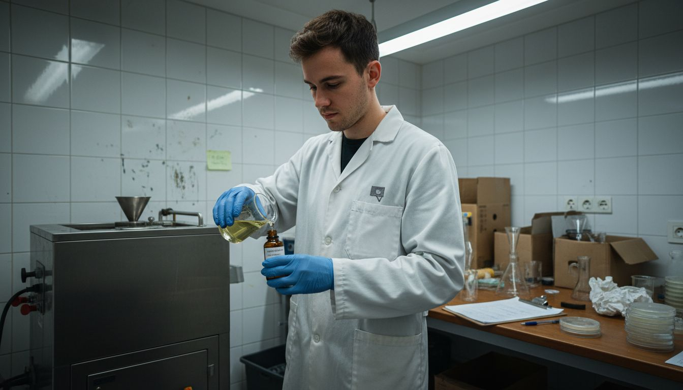 Technician extracting oils in laboratory