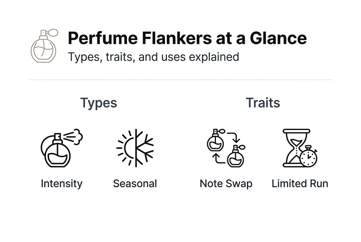Infographic summarizing perfume flanker types and uses