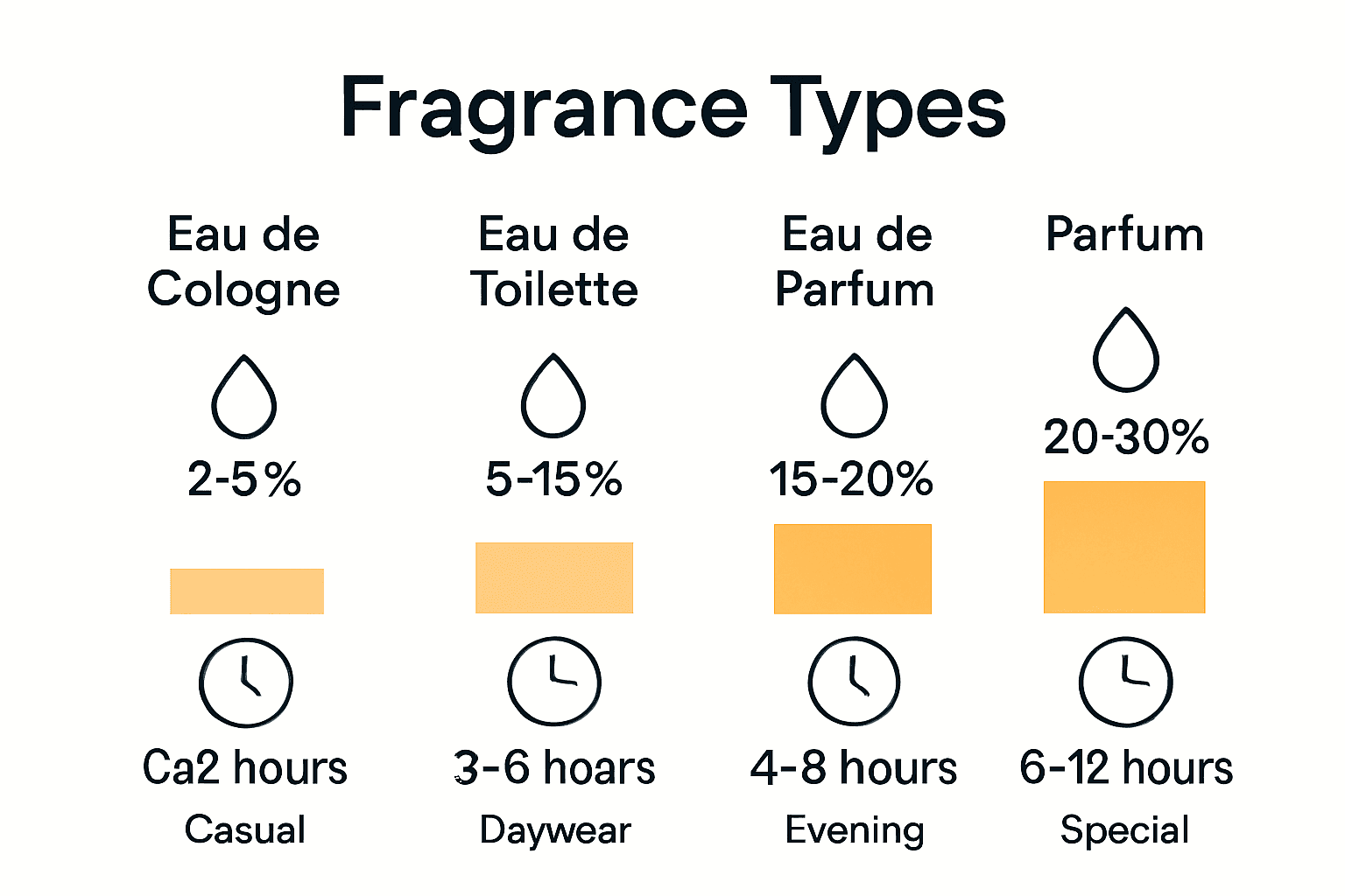 Infographic comparing concentration and longevity of perfume types