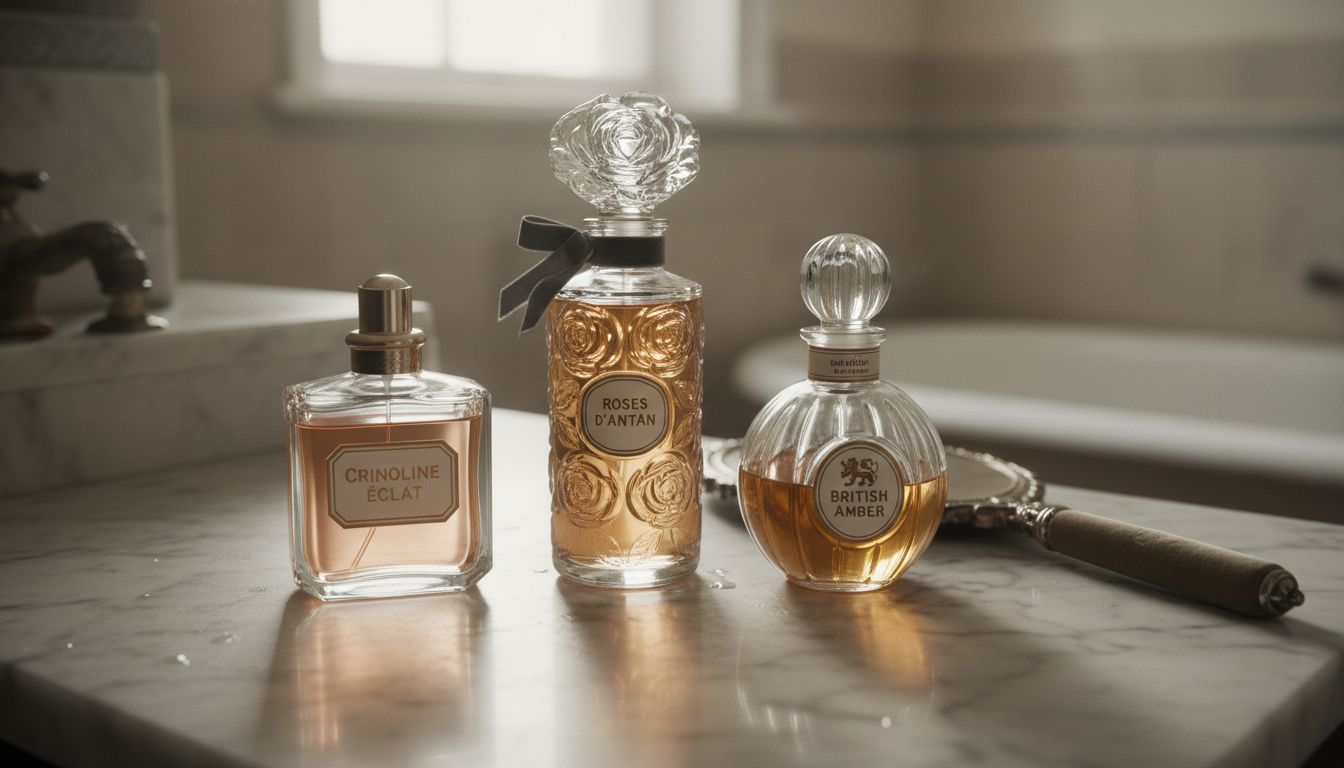 Classic perfume bottles with floral motifs