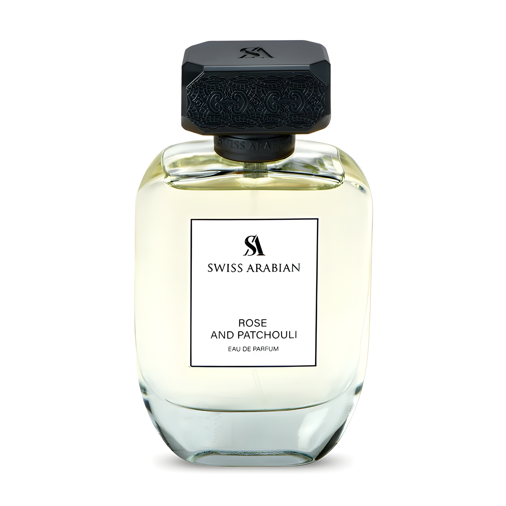 Rose and Patchouli by Swiss Arabian perfume bottle
