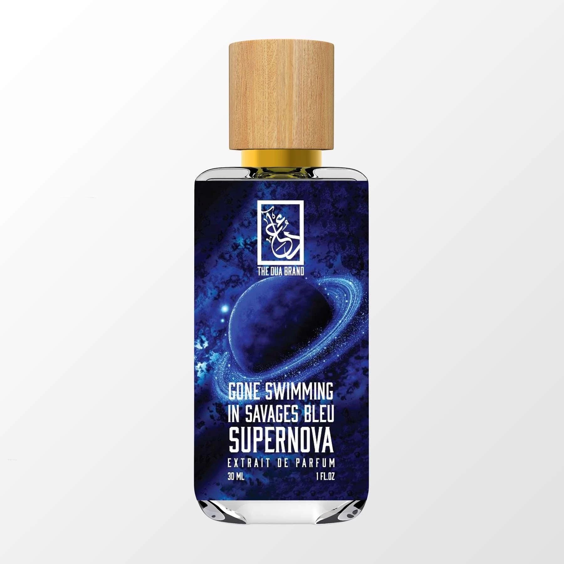 Gone Swimming in Savages Bleu Supernova by The Dua Brand perfume bottle