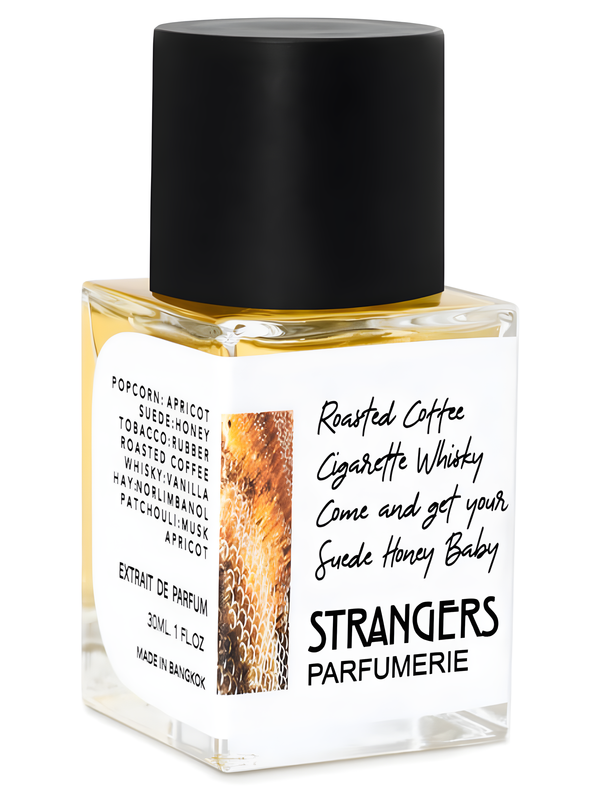 Roasted Coffee Cigarette Whisky Come and Get Your Suede Honey Baby by Strangers Parfumerie perfume bottle