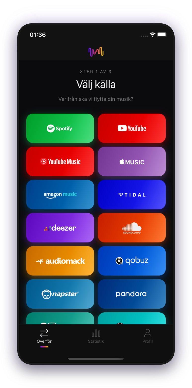FreeYourMusic mobil — välj källa