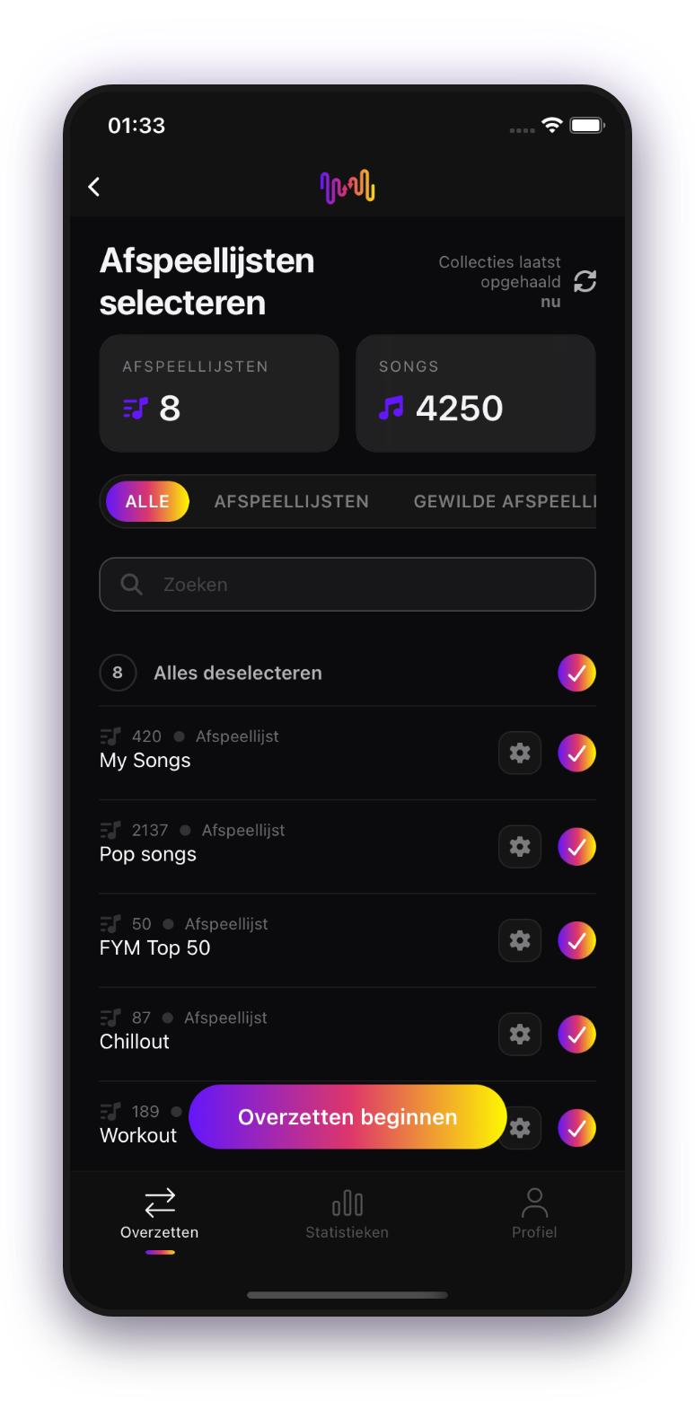 FreeYourMusic mobiel — afspeellijsten kiezen