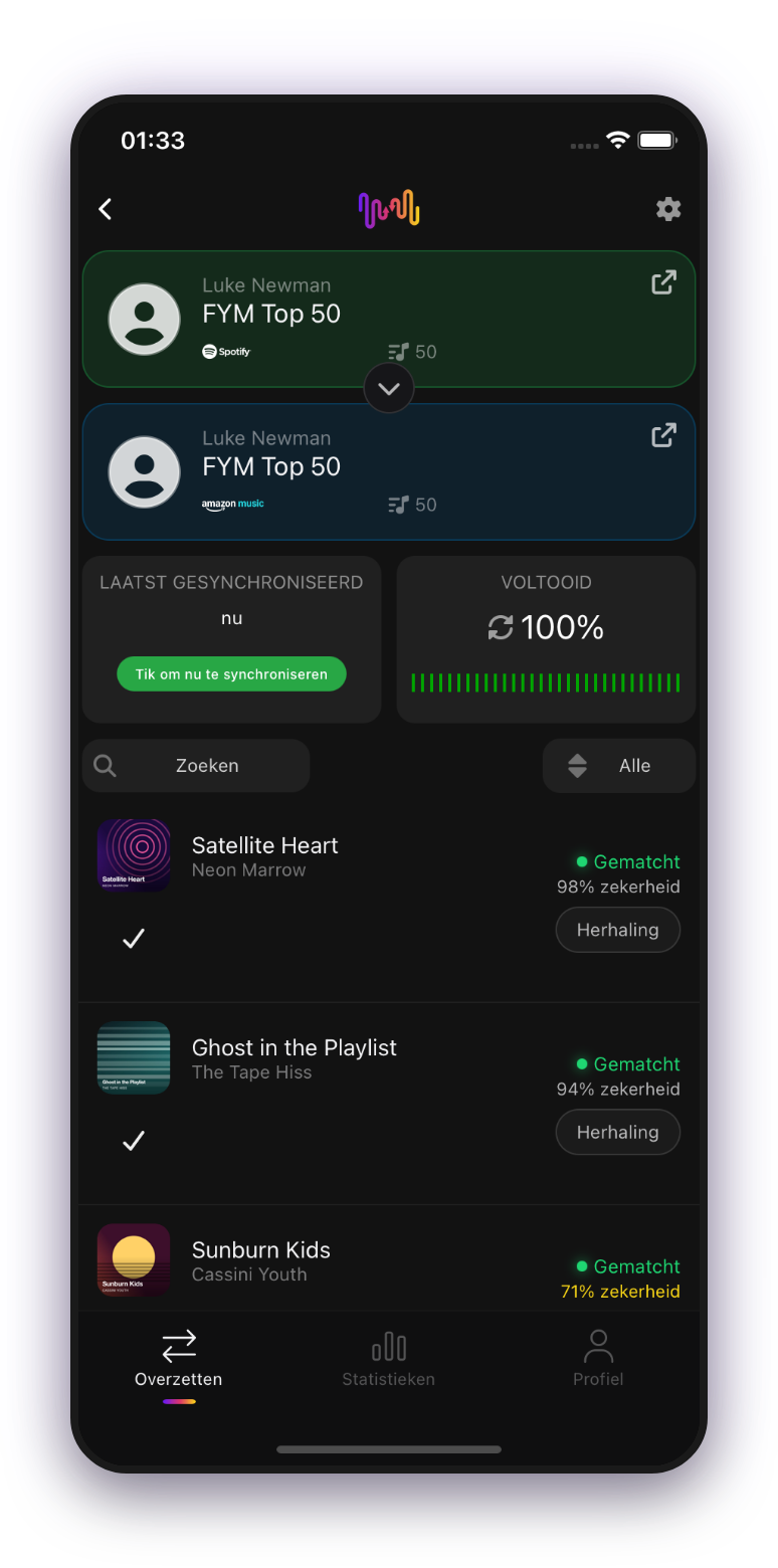 FreeYourMusic mobiel — overdrachtsvoortgang